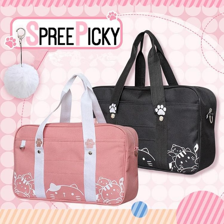 Black/Pink Kawaii Cat Canvas Bag SP1812487