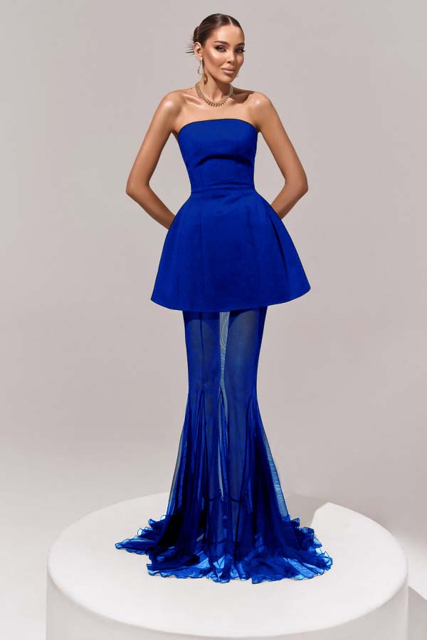 Daisda Stunning Black Sleeveless Strapless Prom Dress with Removable Hem