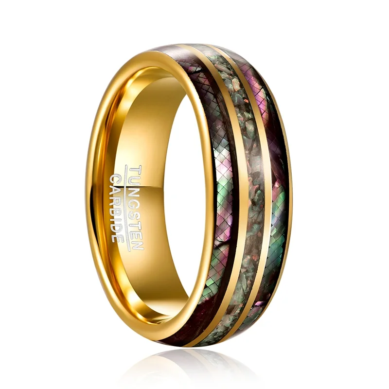 8mm Colored Broken Opal Inlay Tungsten Carbide Rings Men's Wedding Bands