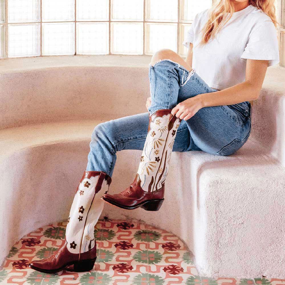 Brown Leopard Chunky Heel Wide Calf Embroidered Cowgirl Boots