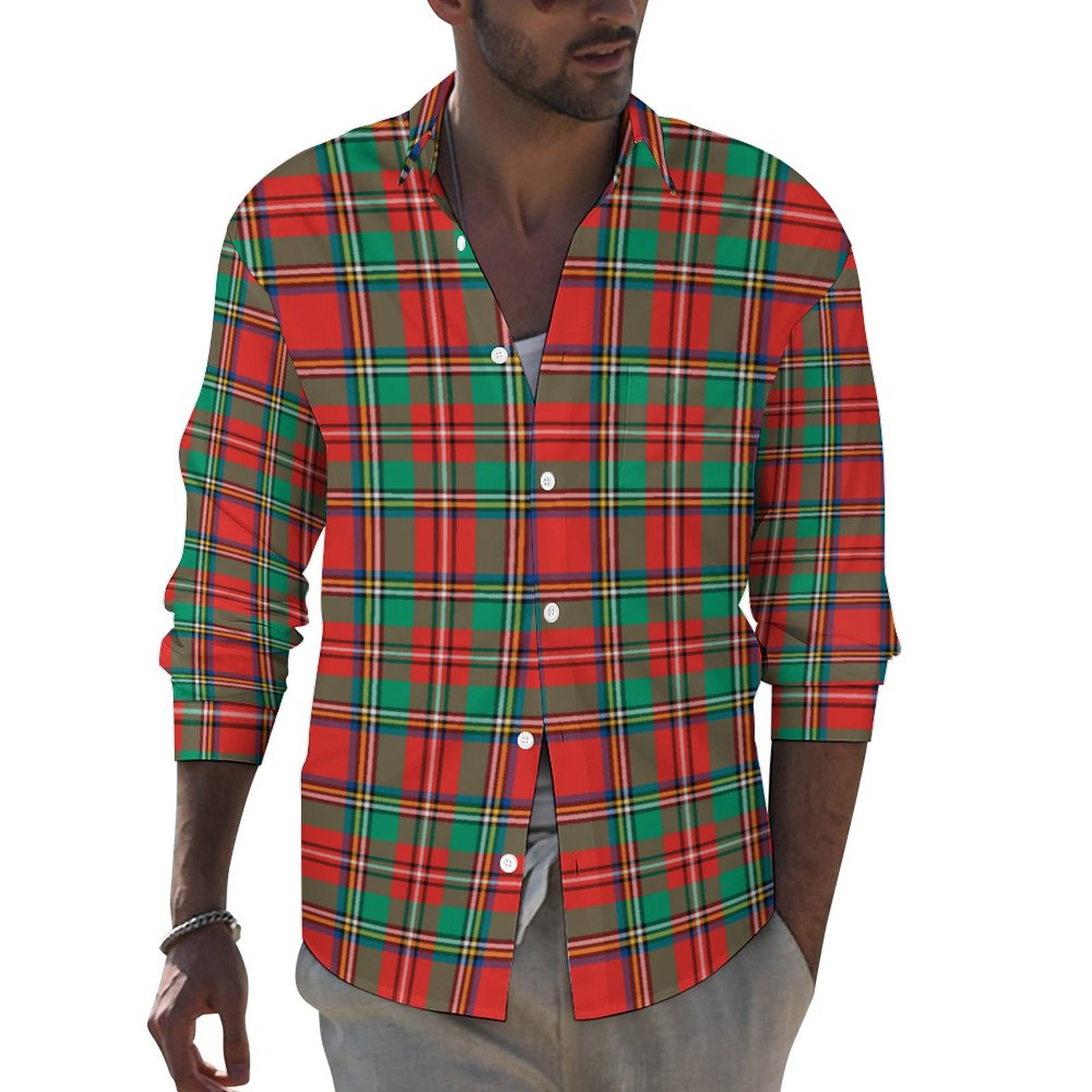 white christmas dresses Men's Christmas Plaid LS Dress Shirt main image 1