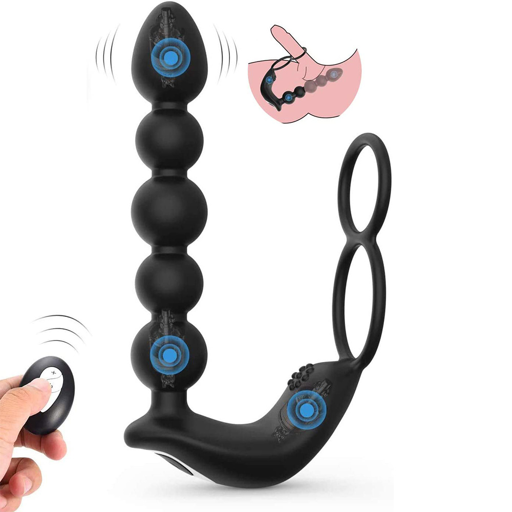 Butt Plug Anal Sex Toys with Penis Ring and Anal Bead Rechargeable Vibrator Waterproof Prostate Massager pic