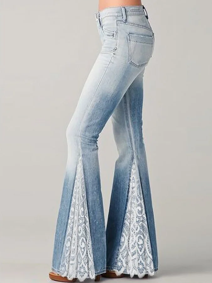Women'S Vintage Lace Flared Jeans