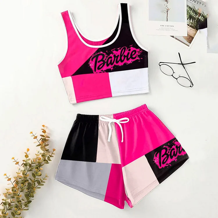 Casual Contrasting Color Printing Sports Two-piece Set