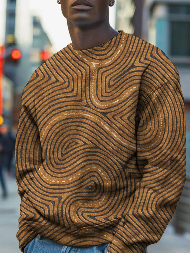 Men's Retro Abstract Circle Line Art Print Casual Sweatshirt