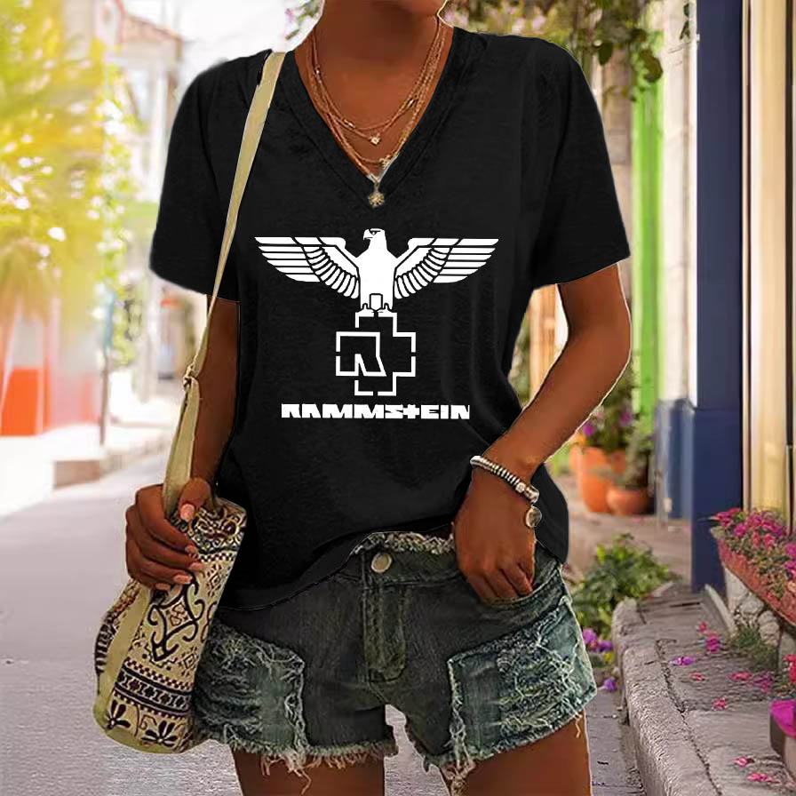 Women's Rammstein Rock Band Short Sleeve V-Neck T-Shirt / TECHWEAR CLUB / Techwear