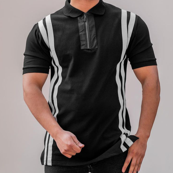 Men's Striped Contrast Zip Collar POLO Shirt