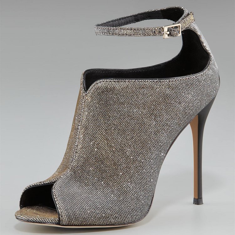 Champagne Peep Toe Booties Ankle Strap Cut out Stilettto Heel Boots |FSJ Shoes
