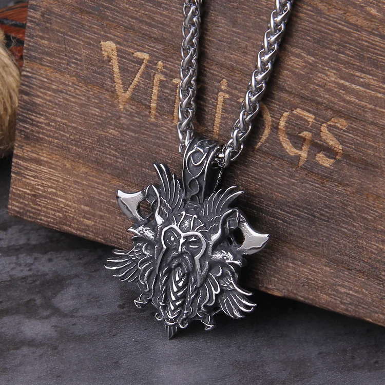 Viking Double Axe Odin Raven Necklace