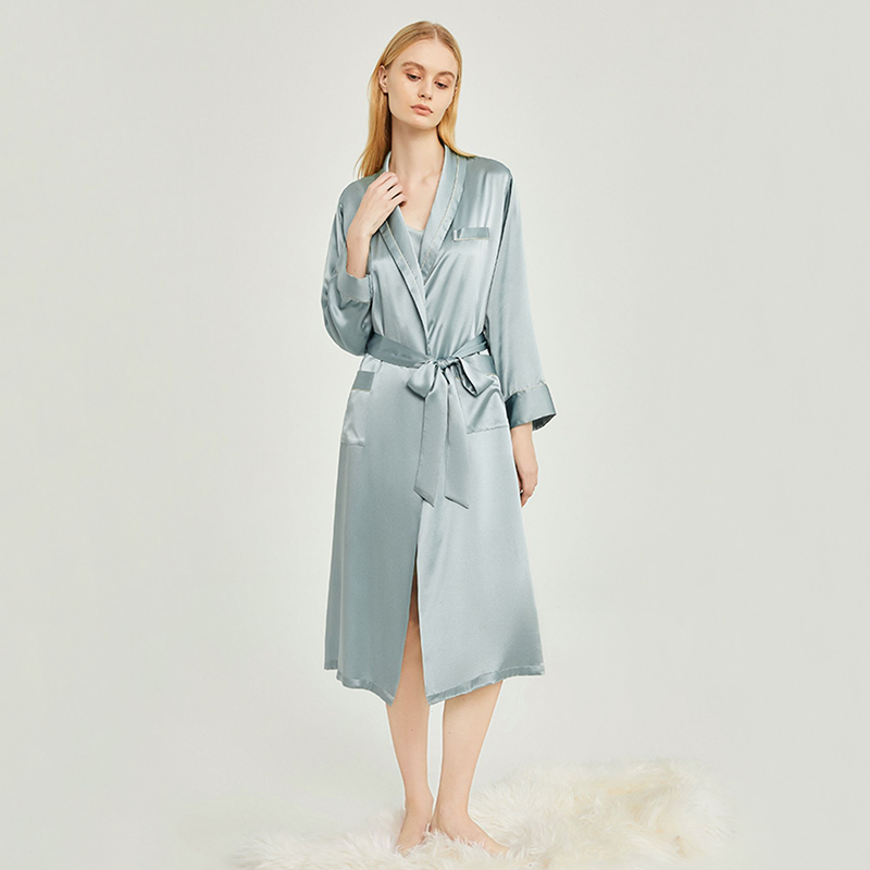 22 Momme Luxury Long Silk Robe With Pockets Realsilklife