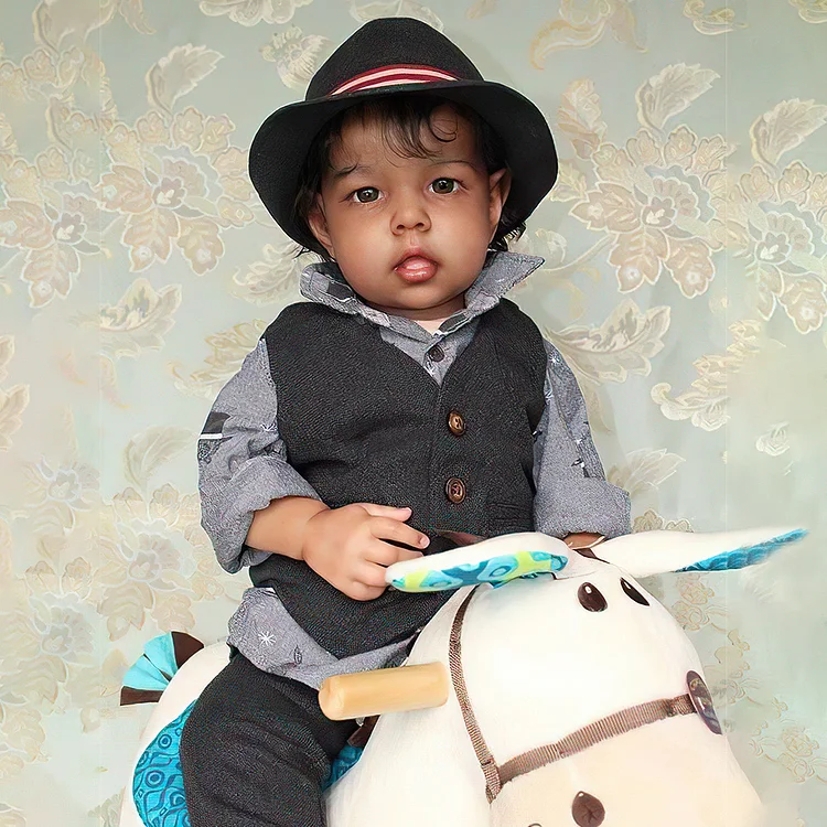  Super Cool 20" Cute African American Baby Doll Boy Bertran with Bright&Innocent Face and Boy Clothe Set Gift - Reborndollsshop®-Reborndollsshop®