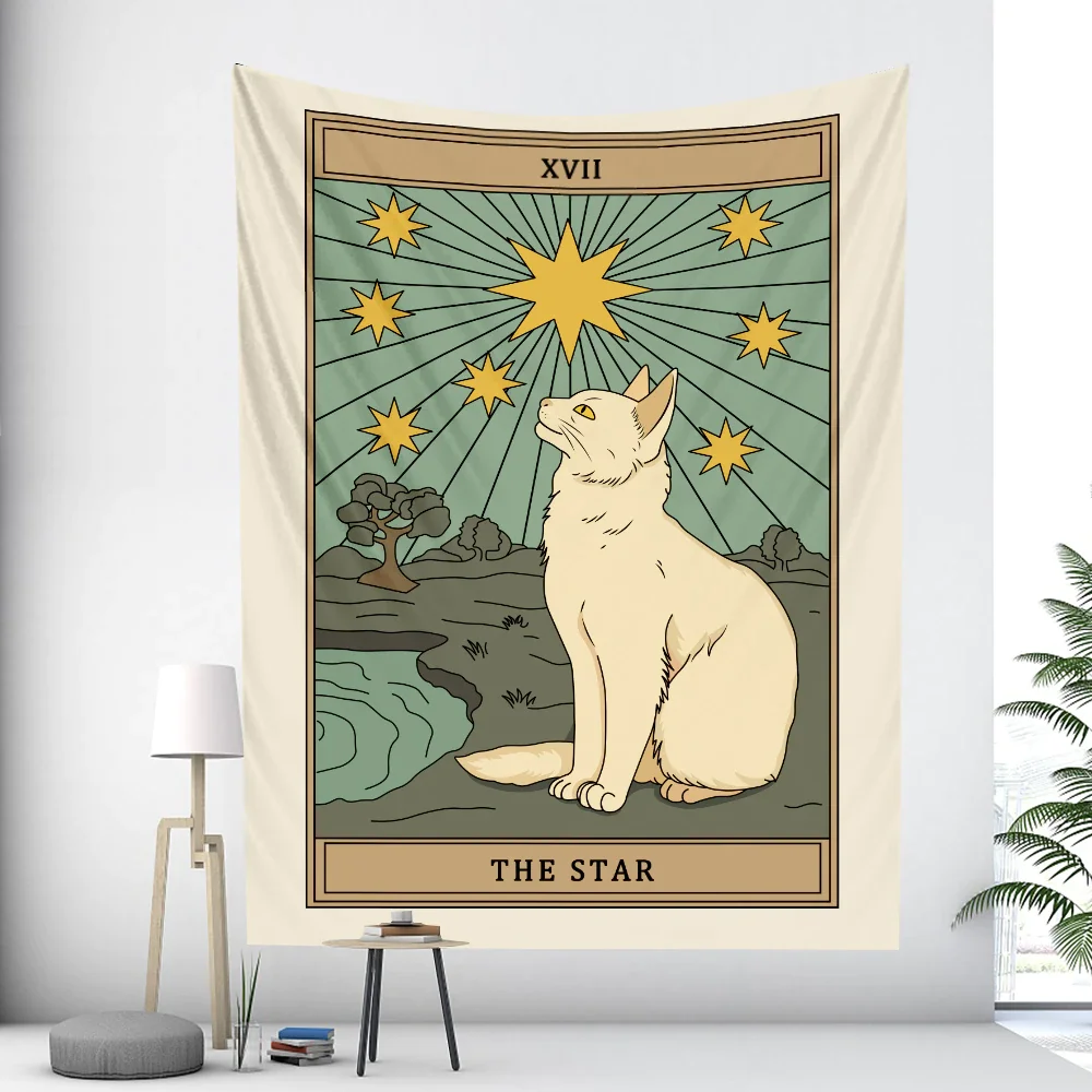 Nigikala Tarot Card Cat Witchcraft Home Decoration Tapestry Hippie Bohemia Wall Hanging Bedroom Wall Decoration Background Cloth