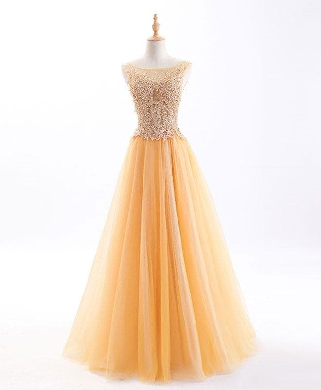A Line Tulle Lacelong Prom Dress