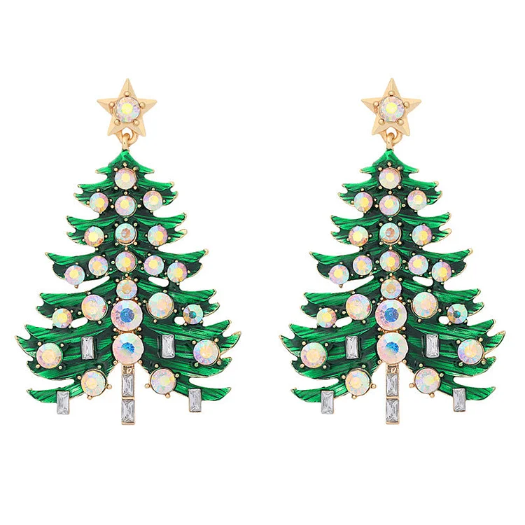 Creative Gift Diamond Christmas Tree Earrings