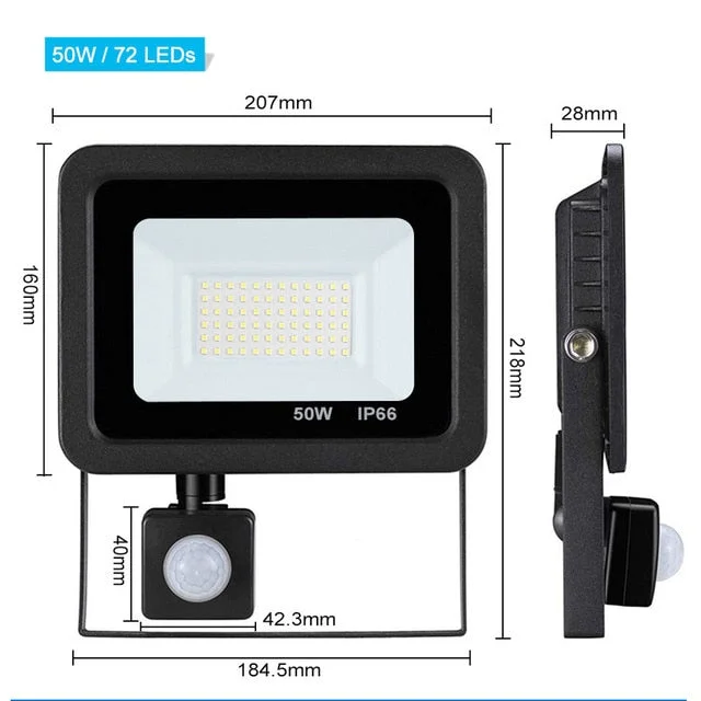 LED PIR Motion Sensor Adjustable Flood Light 10W 20W 30W 50W Waterproof IP66 Floodlight Garden Spotlight Outdoor Wall Lamp