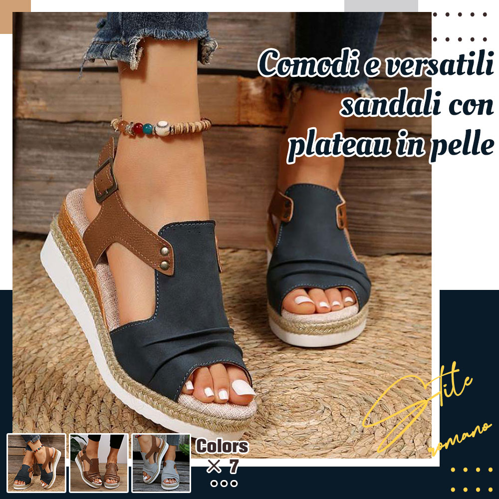 Sandali con zeppa con fibbia stile romano da donna