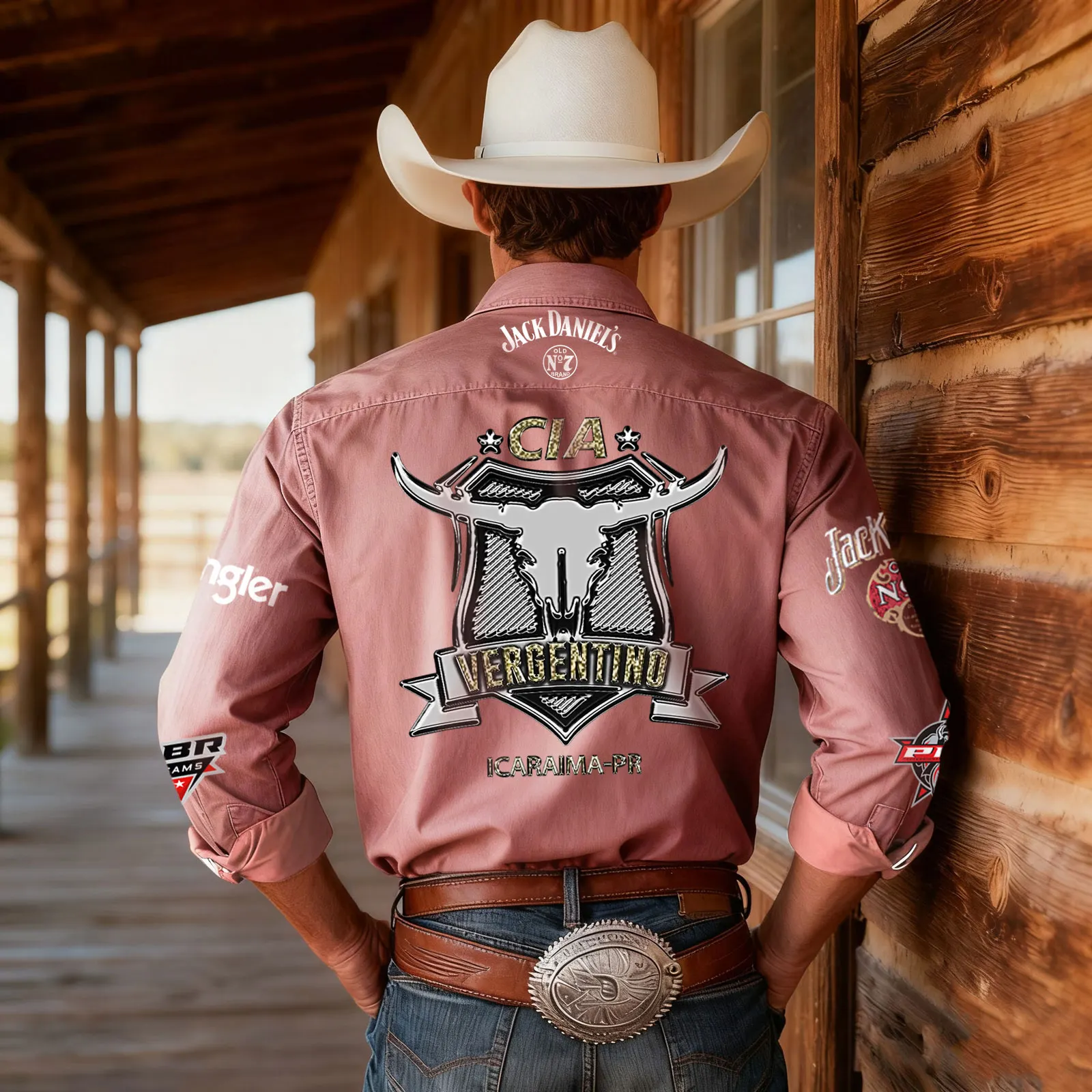 Western Rodeo Shirt With Custom Back Design And Brand Logos