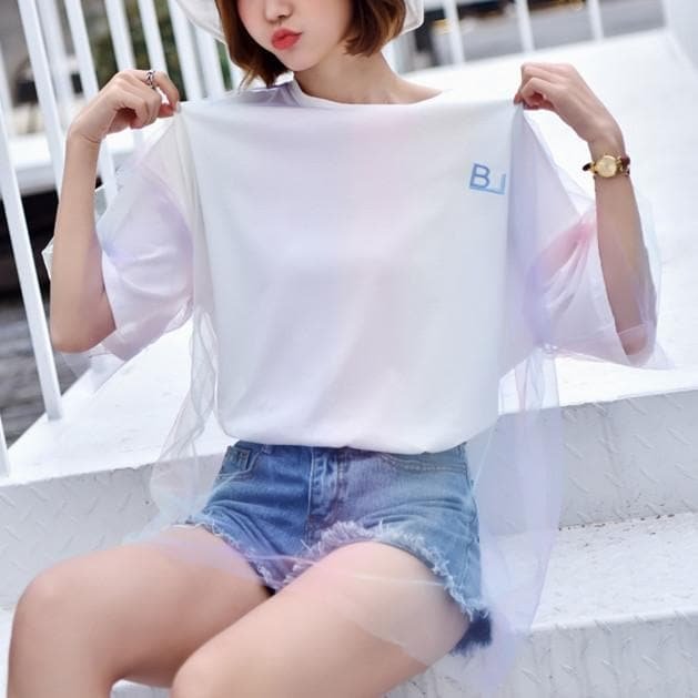 White/Purple Loose Rainbow Tulle Tee Shirt SP13735
