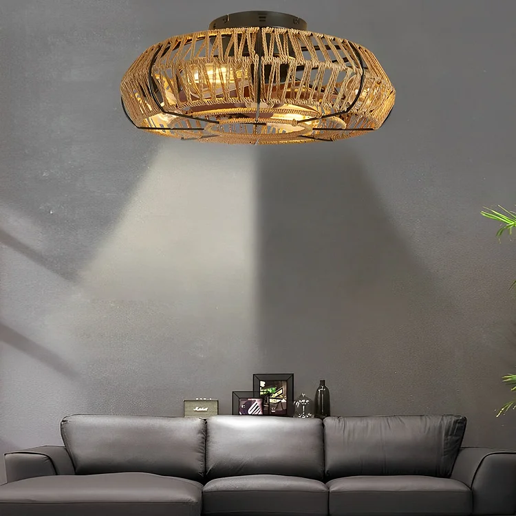 Creative Rattan Iron Timing Industrial Style Inverter Ceiling Fan Lamp - Appledas