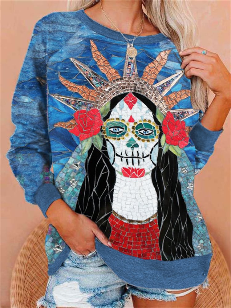 Day Of The Dead Dressed Woman Glass Art Sweatshirt