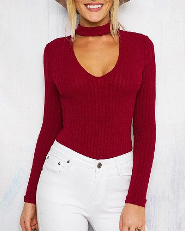 Keyhole Neck Ribbed Knit Bodycon Sweater - Shop Trendy Women's Clothing | LoverChic