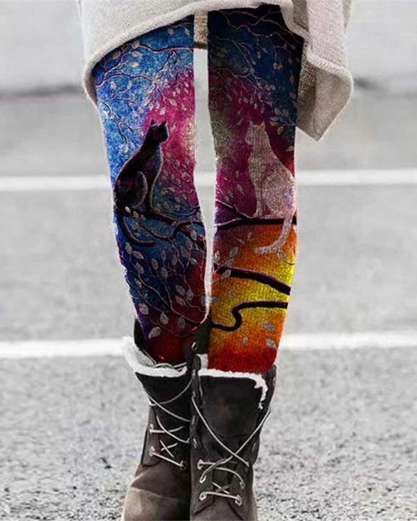 cat printed leggings casual milk fabric pants p579533
