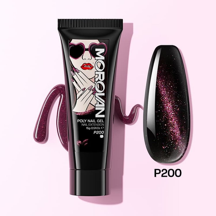 Black/Pink Glitter Cat Eye Poly Nail Gel