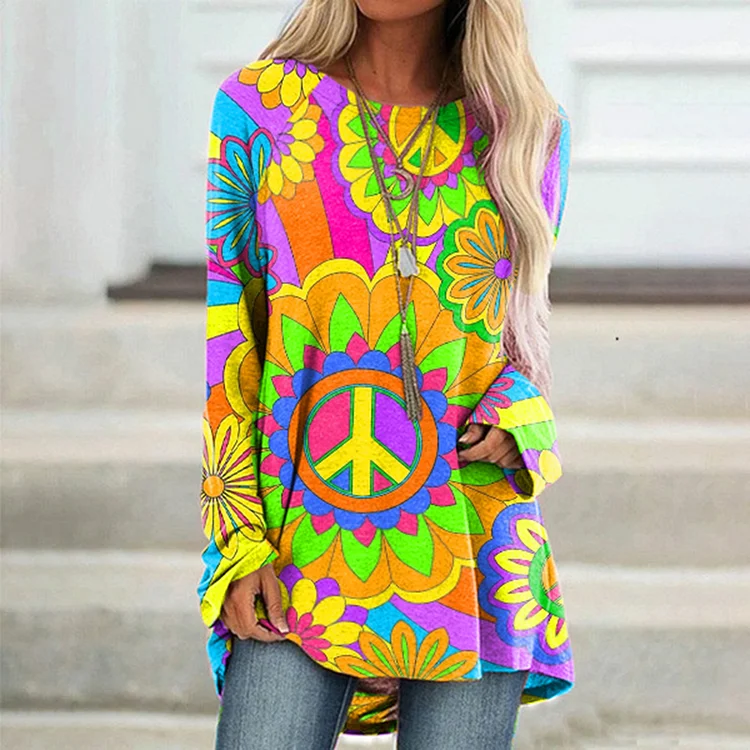 Vefave Vefave Hippie Peace Sign Mandala Print Tunic