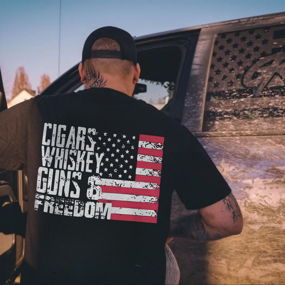 Cigars Whiskey Guns & Freedom Printed Men's T-shirt - Devcarry