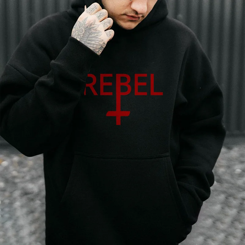 Rebel Cross Printed Casual Men's Hoodie -  