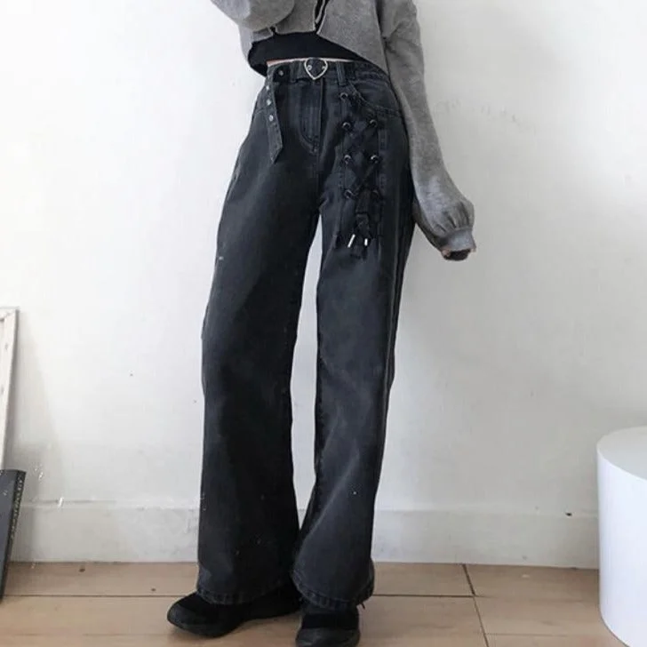 Gothic Sweet Bandage Straight Loose Jeans SP16805