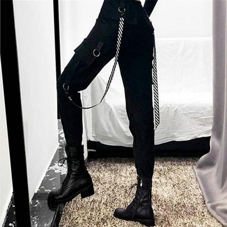 Black Casual Joggers High Waist Cargo Pants SP14686