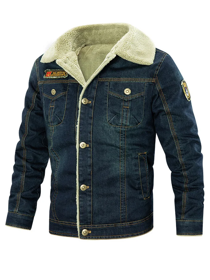 Men's Vintage Multi-pocket Thickened Sherpa Lined Denim Jacket