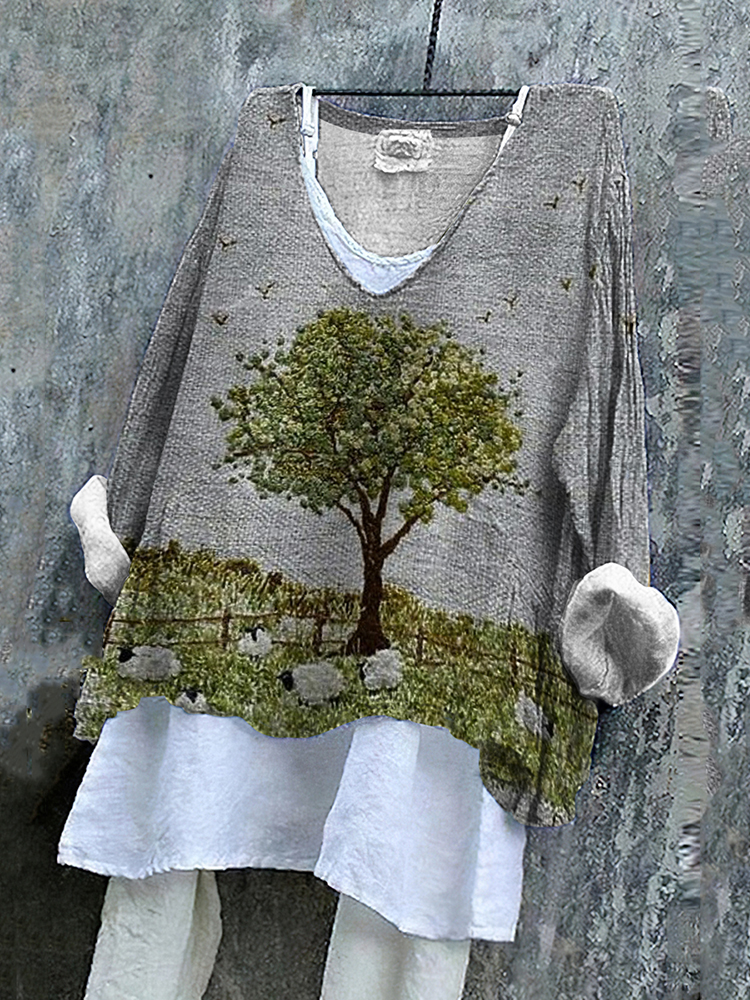 Vintage Horse Floral Art Patchwork Cotton And Linen Shirt