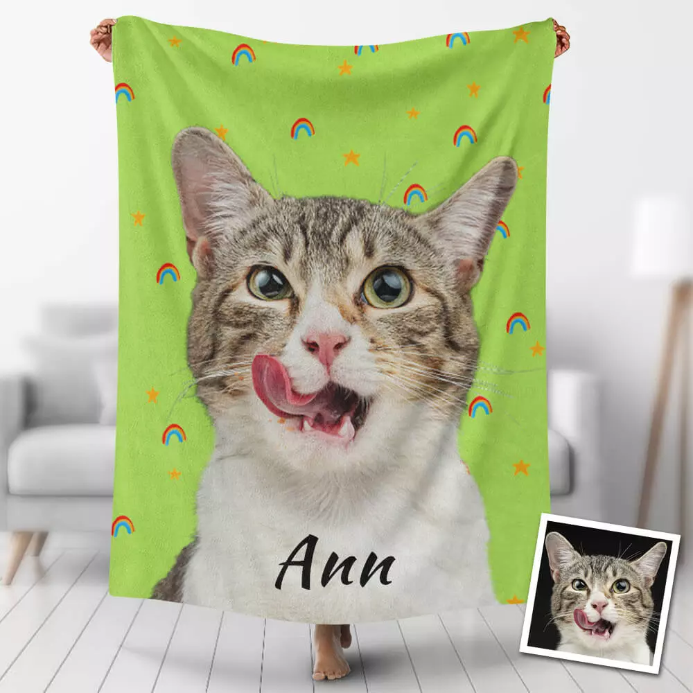 Custom Photo Blanket Personalized Gift Fleece Blanket Photo Funny Kitty