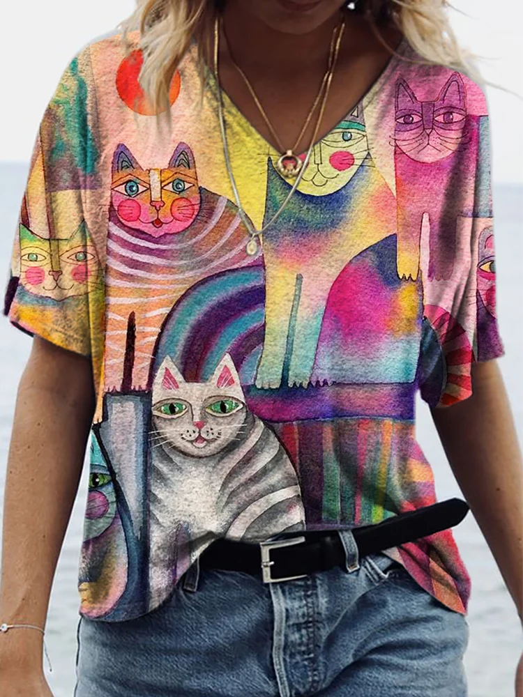 Funny Cats Watercolor Art T Shirt