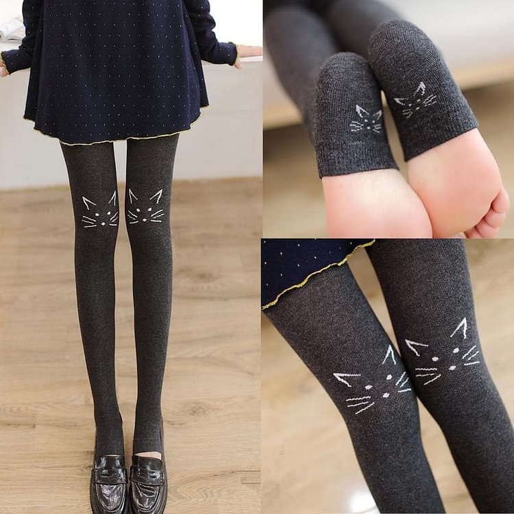 Black/Navy/Deep Grey/White Kawaii Neko Tights SP1711436