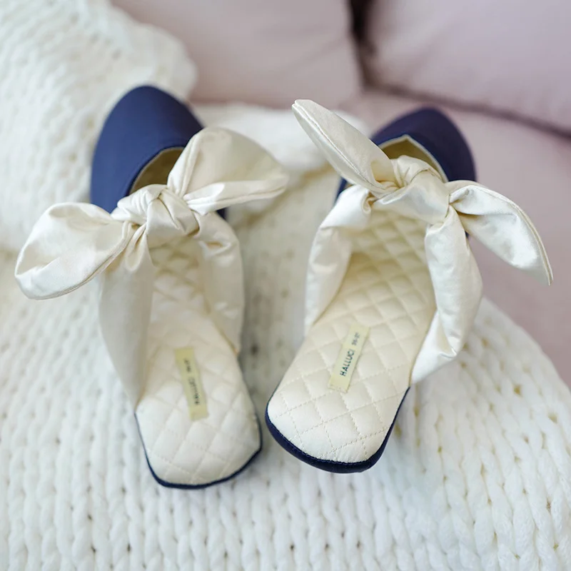 Bowtie Design Satin Slippers For Women REAL SILK LIFE