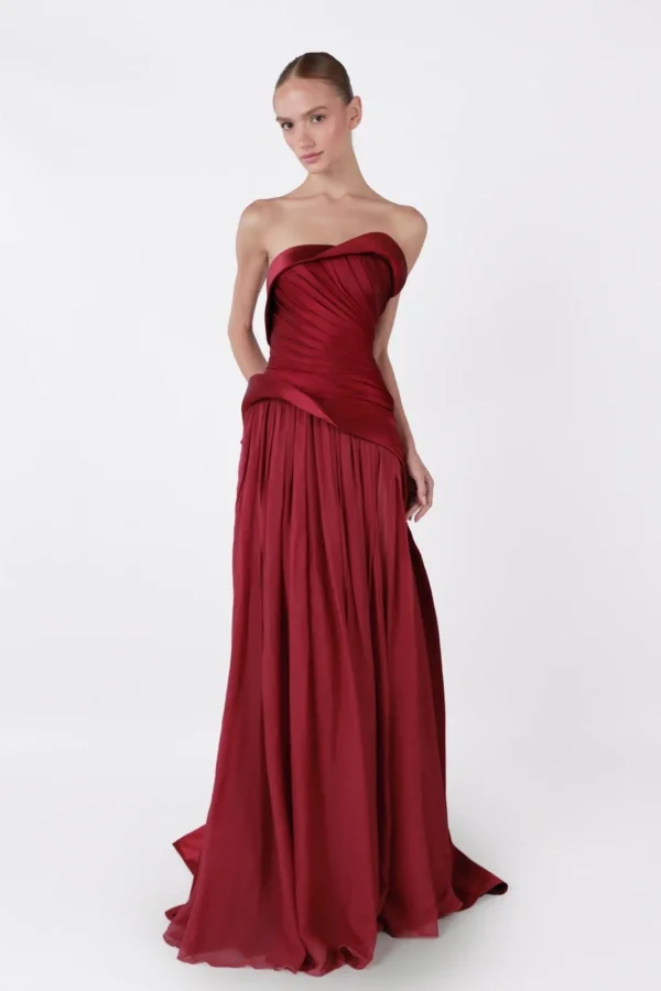 Chiffon Asymmetric Strapless Sleeveless Long A-Line Prom Dress With Pleated | YC0301 Wellcucu