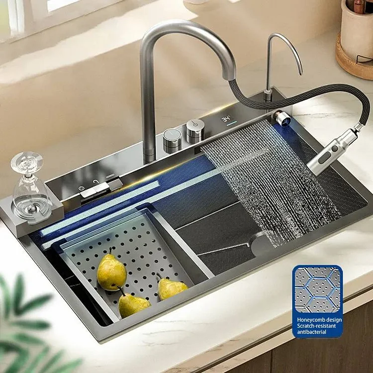 Waterfall Workstation Kitchen Sink Set With Digital Temperature Display