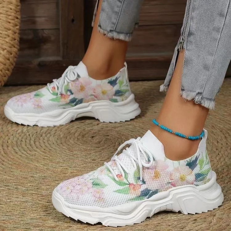 🔥HOT SALE - Floral Print Lace-up Breathable Orthopedic Sneakers