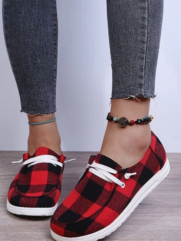 Casual Plaid Belted Flats