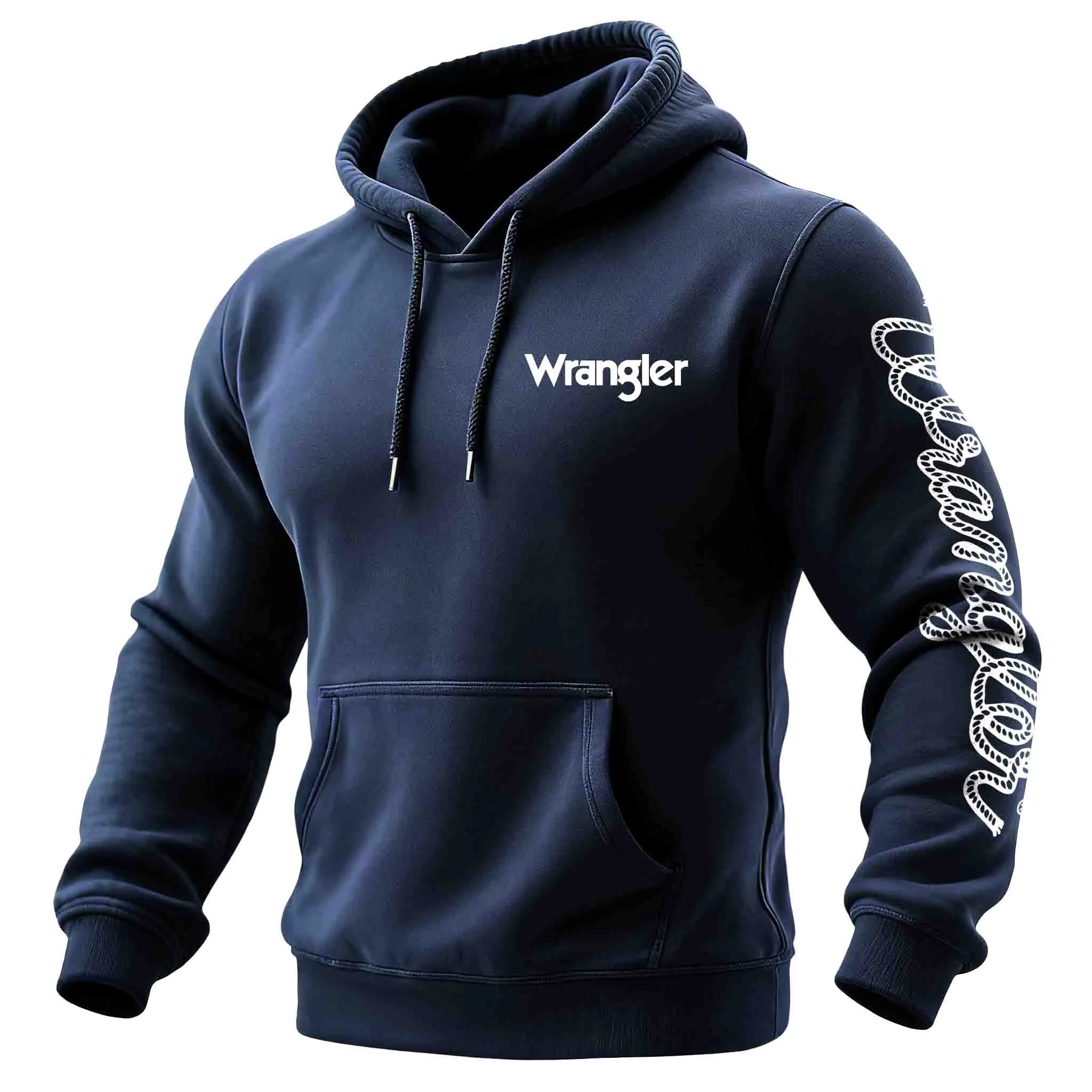 Men's Vintage Western Cowboy Print Pocket Long Sleeve Hoodie