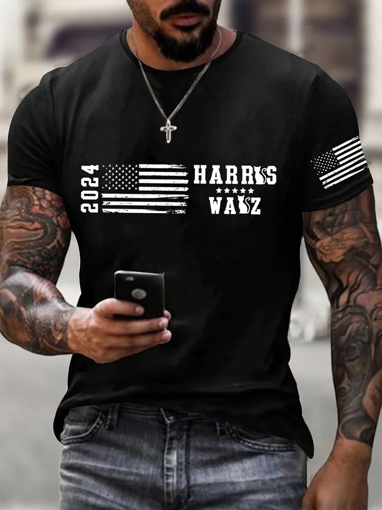 Men's American Flag Print Crew Neck T-Shirt socialshop