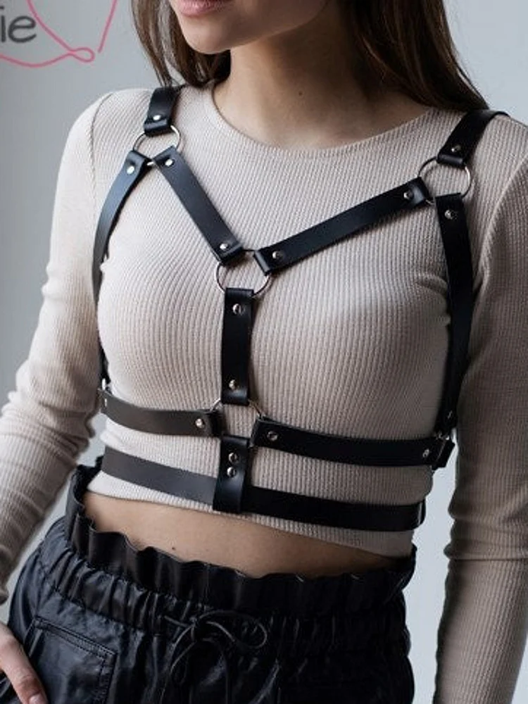 pornhint Pornhint Chest Harness for Woman, Lingerie Harness Bra, Strappy Gothic Belt, Woman Stylish Accessories, Cage Harness Bra, Body Harness Belt leather harness women