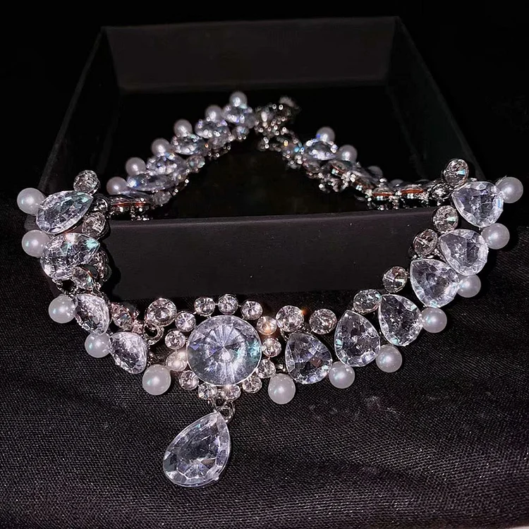Pearl Decor Rhinestone Necklace-White