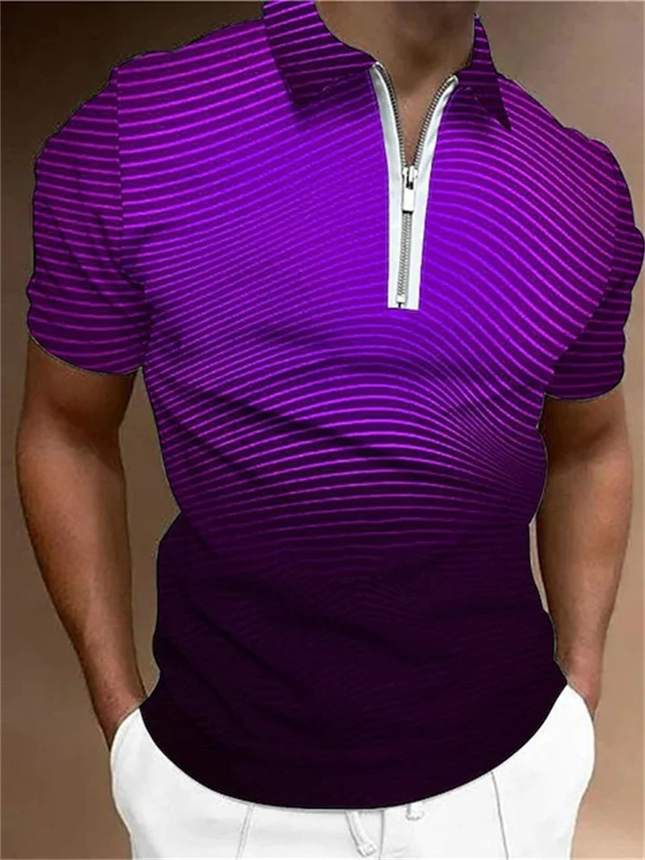 Fashion Polo Shirt Men's Zipper Short-sleeved Blue Red Purple Green-JRSEE