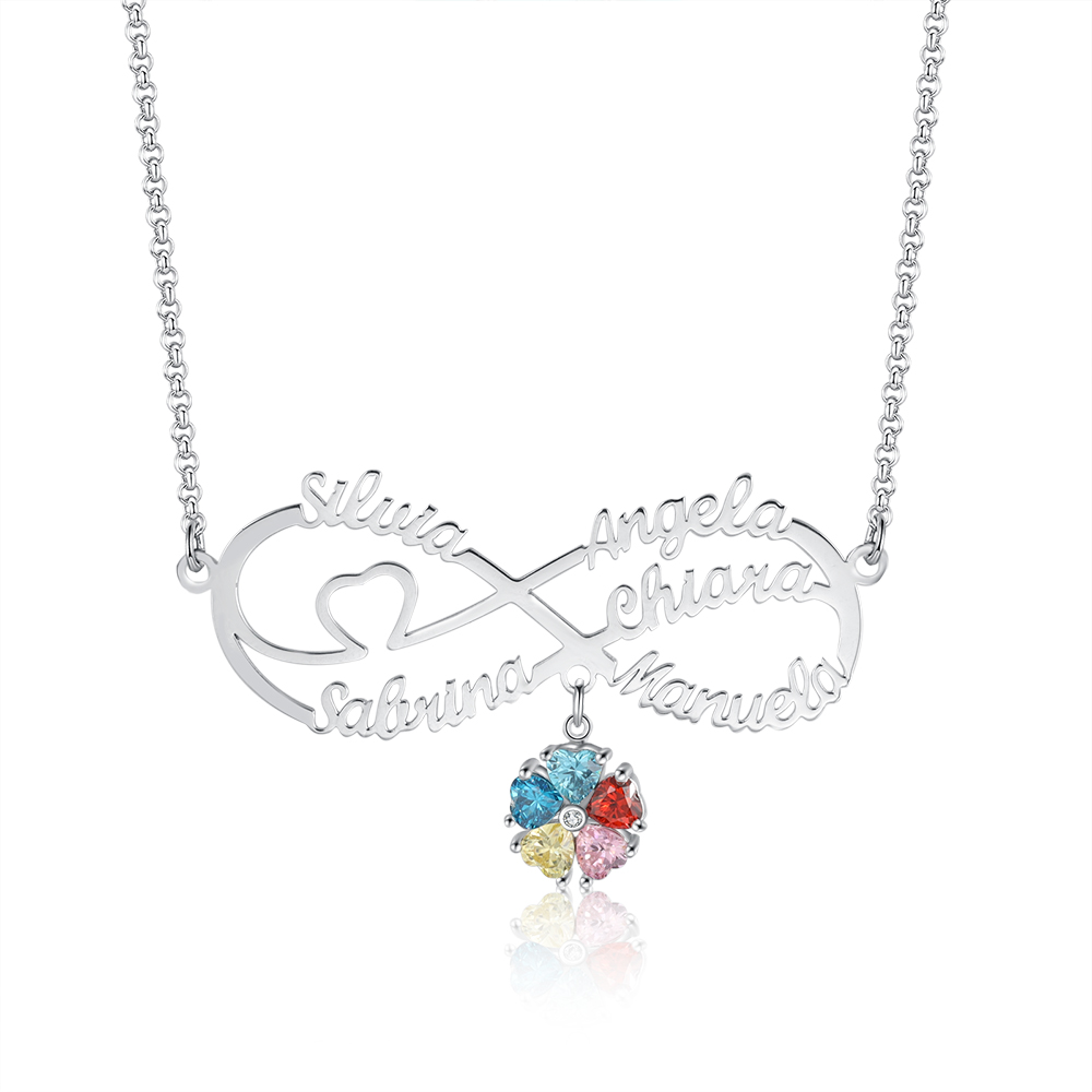 Infinity 925 Sterling Silver Personalized Elegant Name Necklace With 5 Birthstones