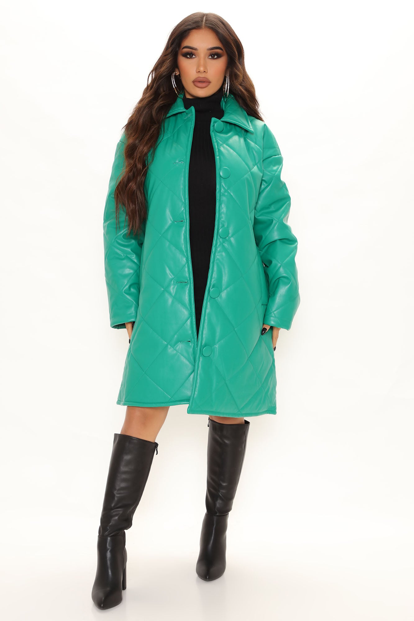 The Joys Of Winter Quilted Puffer Jacket Kelly Green