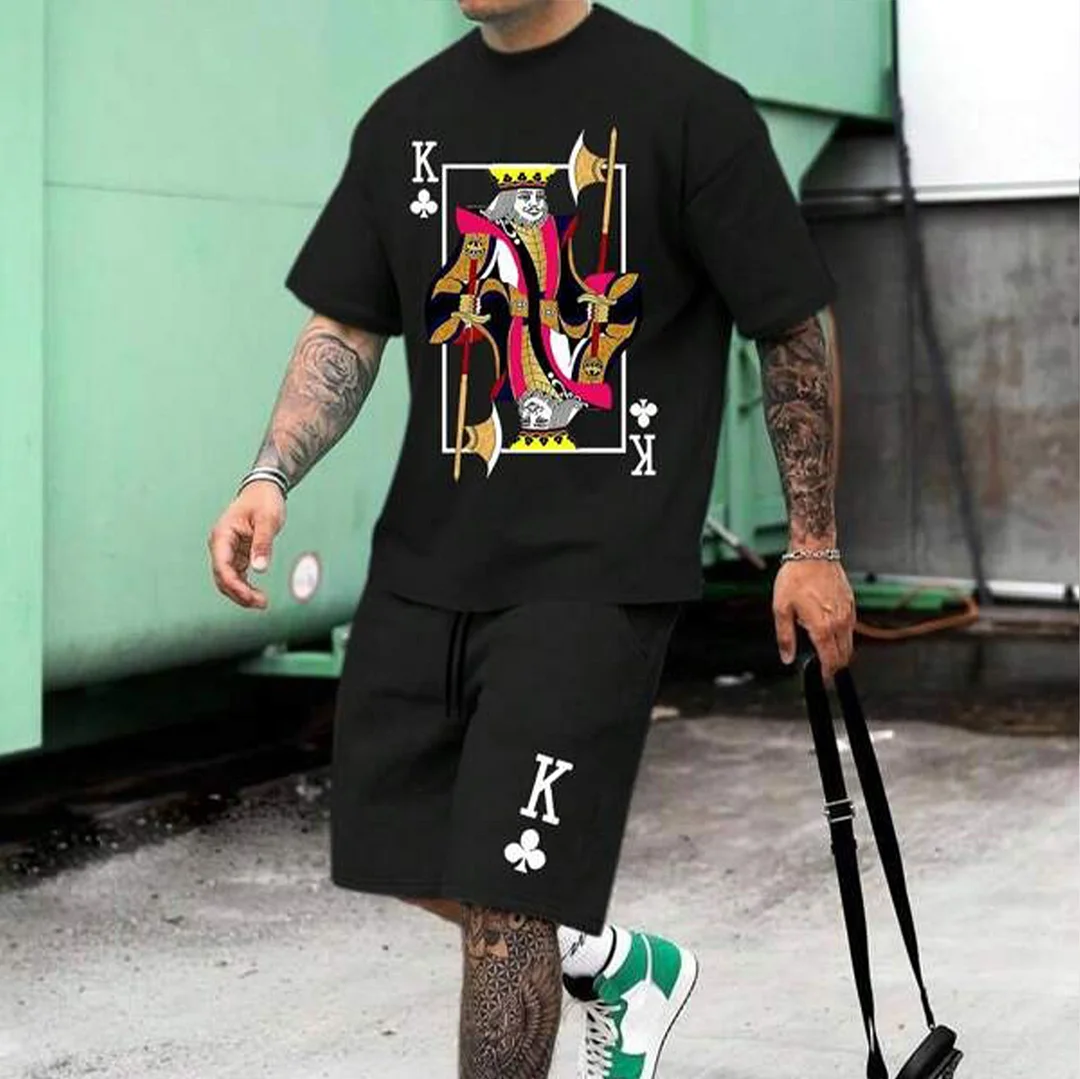 Poker K Black T-shirt and Shorts Printed Suit